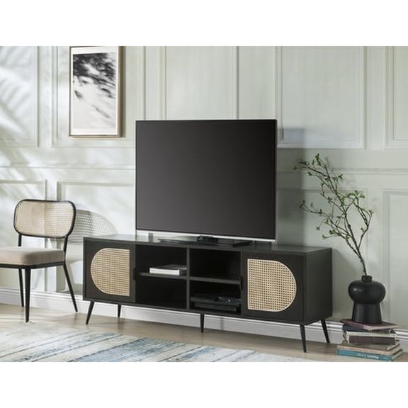 TV Stand | For 50 - 59 Inch TVs, 2 - Door Storage | Composite Wood & Metal Legs | Solves TV Storage & Placement Dilemmas