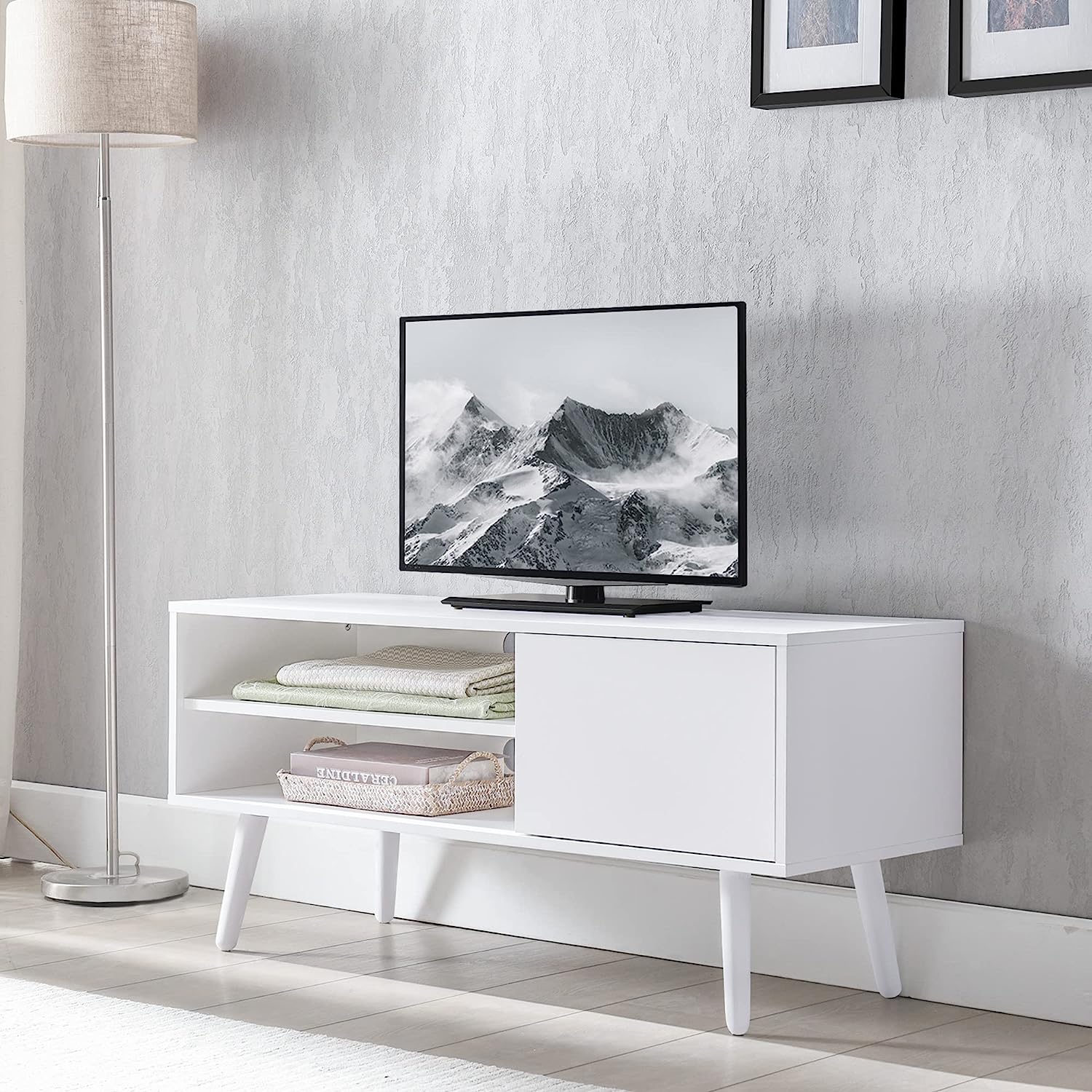 TV Stand For 50 Inch TV, Modern TV Console With Shelves For Living Room