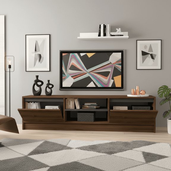 TV Stand For TVs Up To 78" With 2 Cabinets and 2 Shelves