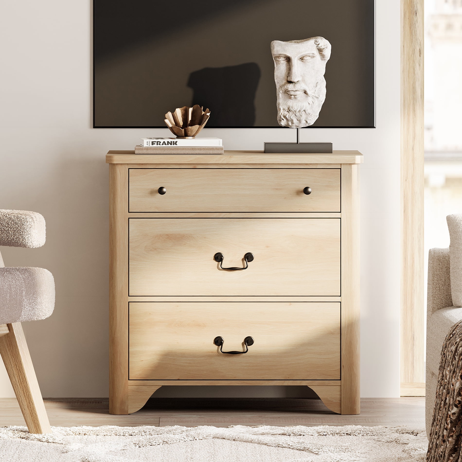 TV Stand For Tvs, Wood Entertainment Center With 3 Drawers, TV Console With Large Storage For Living Room