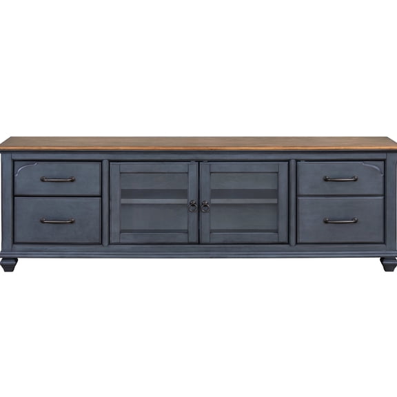 TV Stand | Gaming and media storage | Blue finish and distressing look | Comes fully built