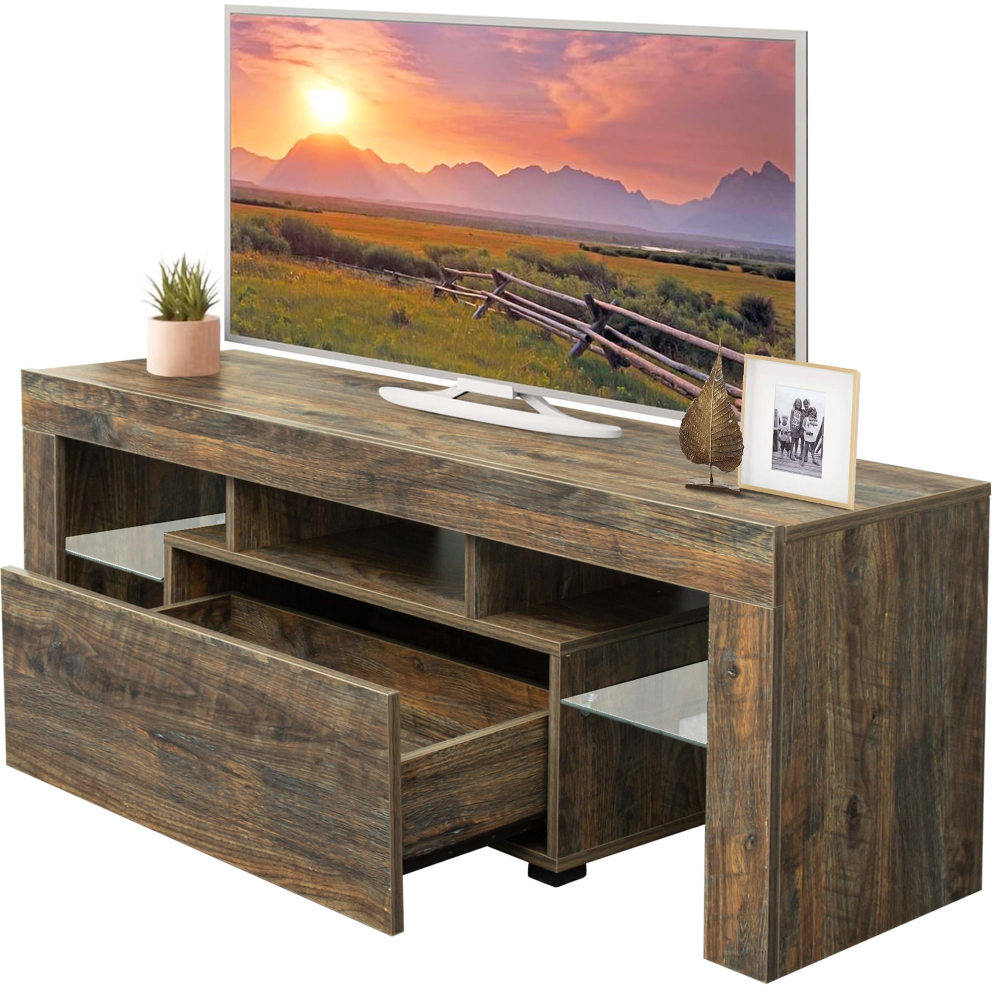 TV Stand with LED Lights for 55 Inch TVs, Modern High Gloss Gaming
