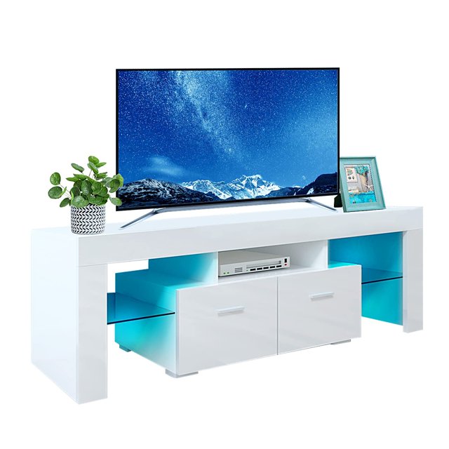 TV Stand with LED Lights up to 55 inch TV, Smart Modern TV for Living Room Multiple