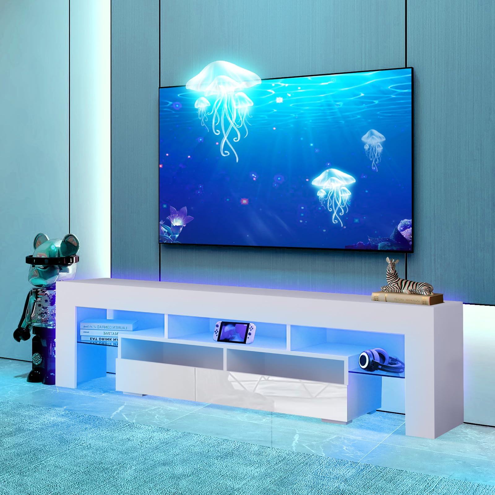 TV Stand with LED Lights for 60/65/70 Inch TV, Modern Gaming