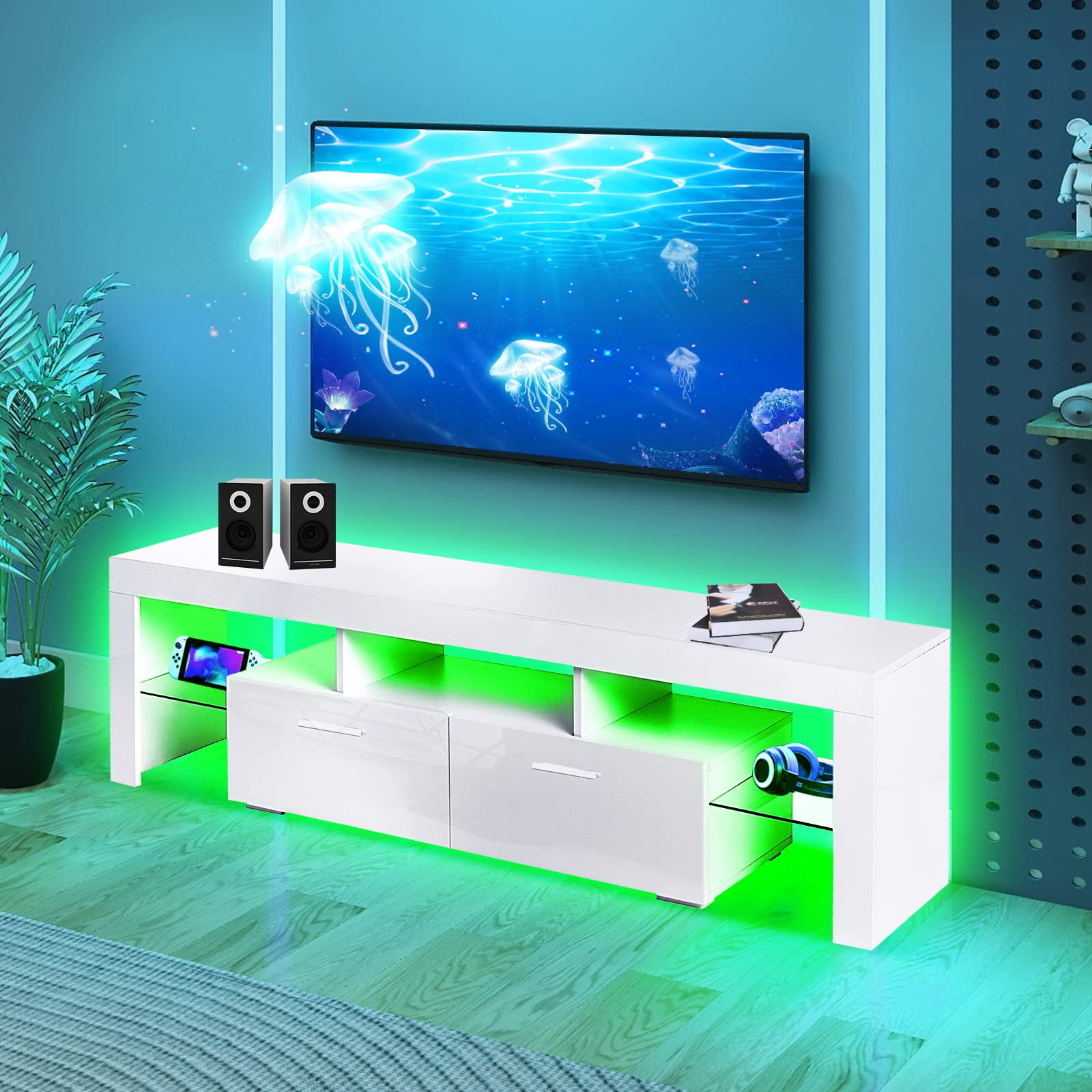 TV Stand with LED Lights for 60/65/70 Inch TV, Modern Gaming
