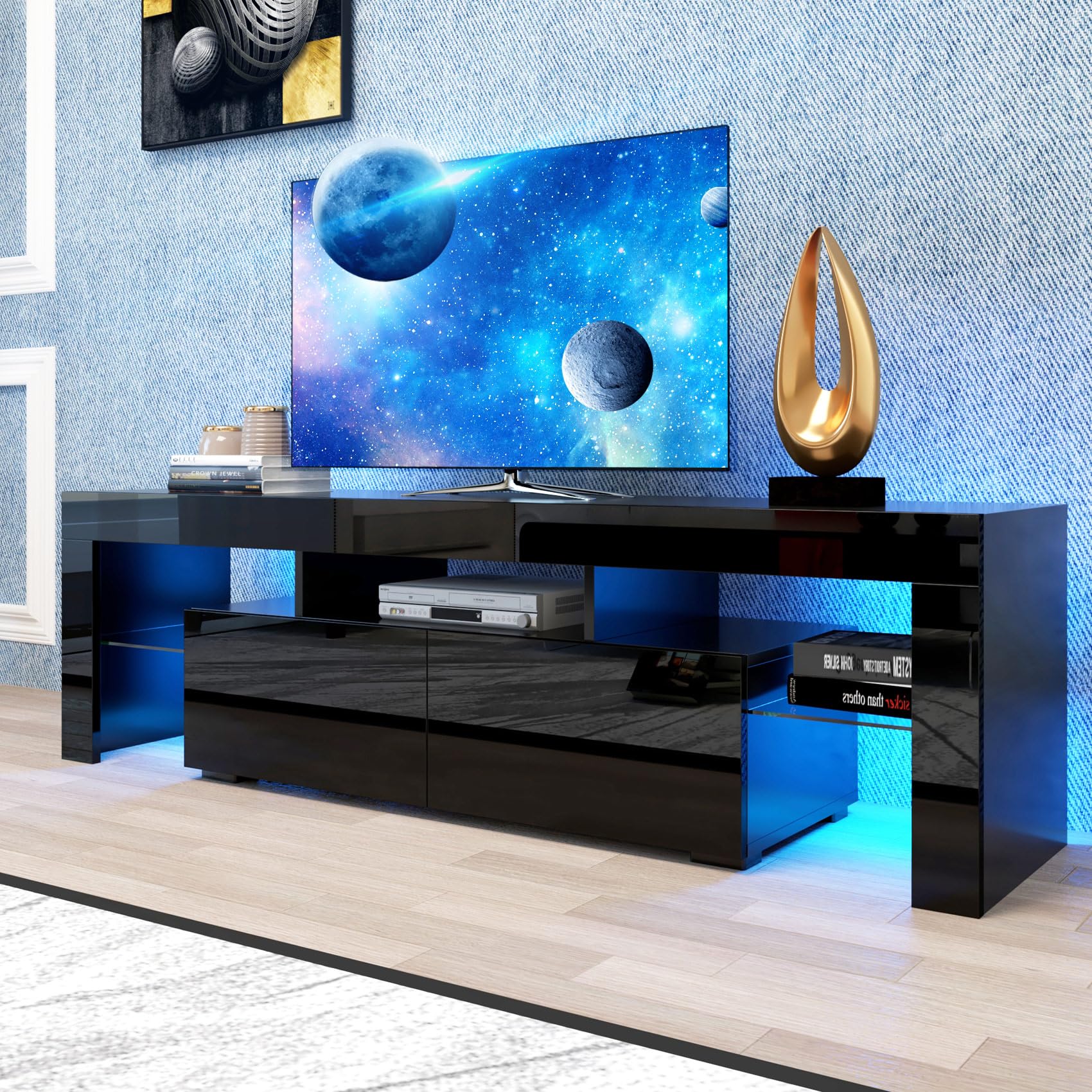 TV Stand with LED Lights up to 70 inch TV, Modern Gaming Entertainment