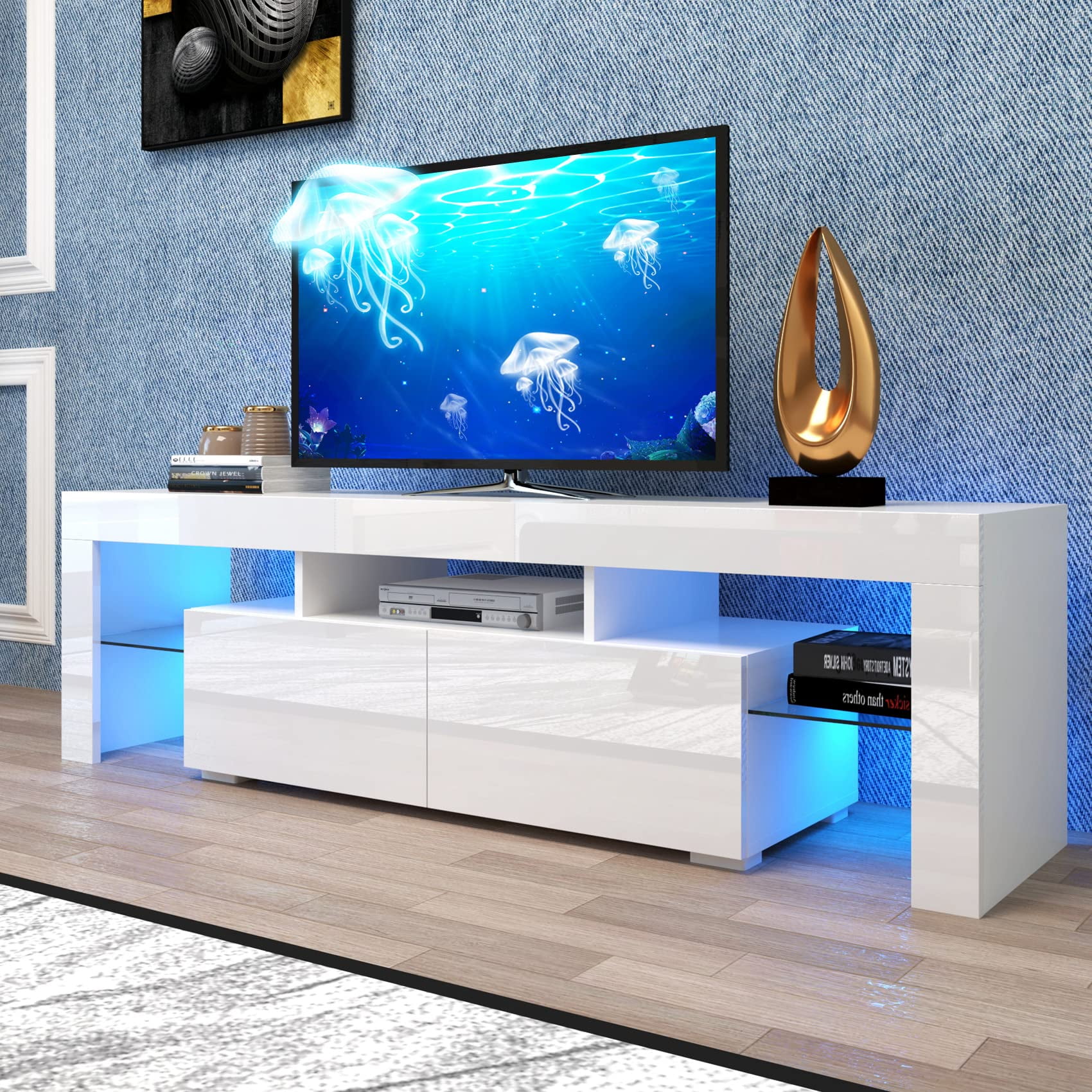 TV Stand with LED Lights up to 70 inch TV, Modern Gaming Entertainment