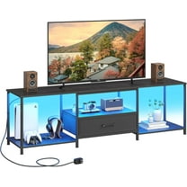 TV Stand with LED Lights, Entertainment Center with Open Shelves and Fabric Drawer, Media Console for 55 Inch TV, Television Stands for Living Room, Bedroom, Black