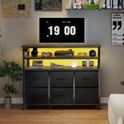 TV Stand with LED Lights & Power Outlet, 39 Entertainment Center with 2-Tier Open Storage Shelves, 6 Drawer Media Console Table for Living Room, Gaming Station for PS5/Xbox/Switch, Black
