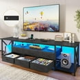 thumbnail image 1 of TV Stand with LED Lights & Power Outlets, for TVs up to 85 Inches, 6 Fabric Drawers Entertainment Center with Open Storage Shelves, 71" TV Media Console Table for Living Room, Bedroom, Black, 1 of 18