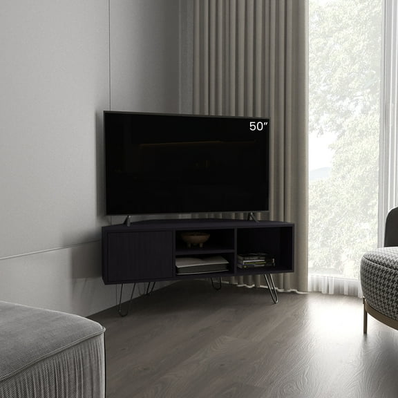 TV Stand Lancaster Corner Tv Stand, With Two Shelves And Two Cabinets, Black,Entertainment Center
