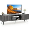 thumbnail image 1 of TV Stand for Living Room, Mid Century Modern Entertainment Center for 55/60/65/70 inch TVs, TV Console with Fluted Door Cabinets and Open Shelves, for Bedroom, Living Room, Gray, 1 of 9