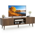 thumbnail image 1 of TV Stand for Living Room, Mid Century Modern Entertainment Center for 55/60/65/70 inch TVs, TV Console with Fluted Door Cabinets and Open Shelves, for Bedroom, Living Room, Walnut, 1 of 9