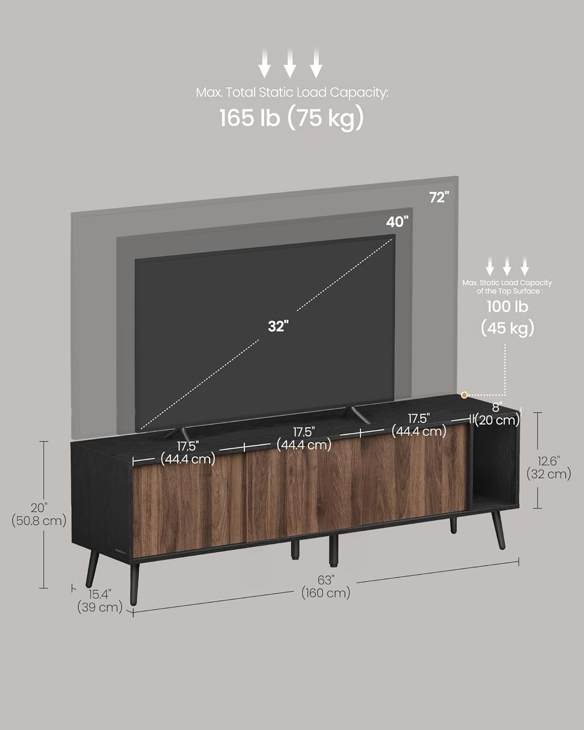 TV Stand for Living Room, Superfast Toolless Assembly, TV Cabinet for ...