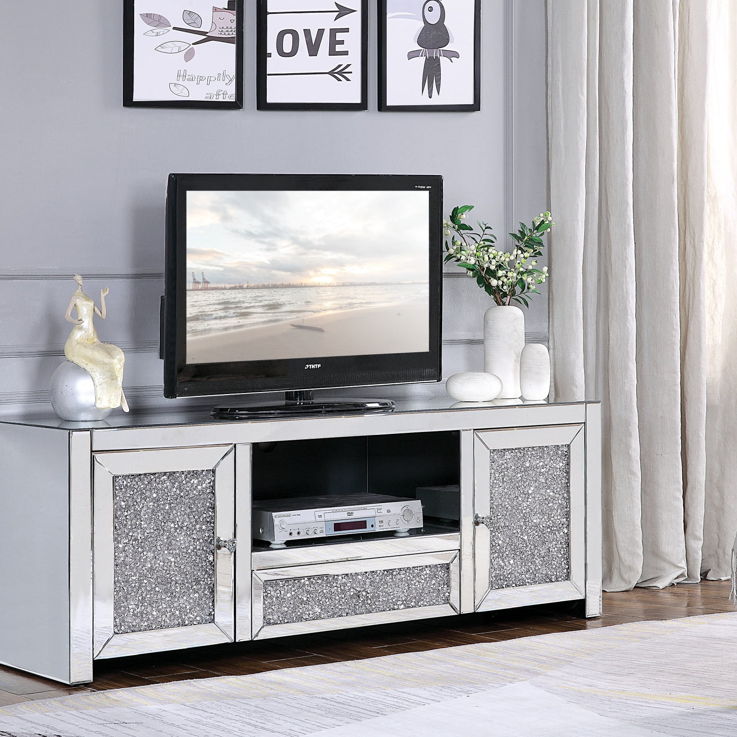 TV Stand Mirrored & Faux Diamonds
