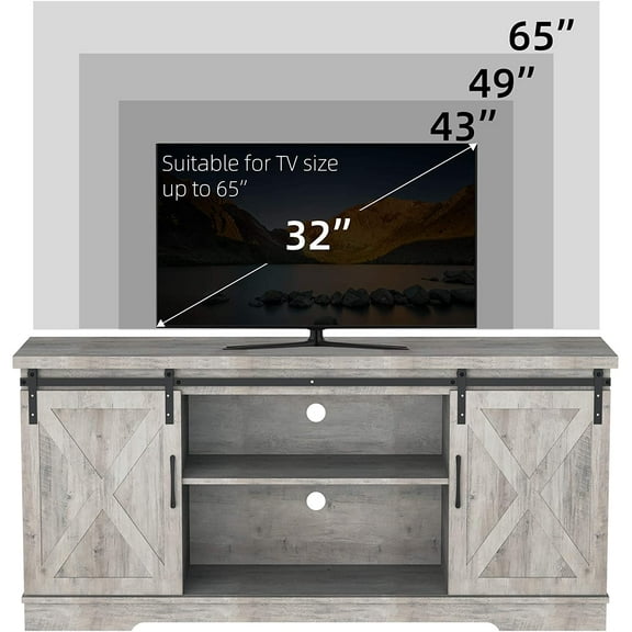 TV Stand, Modern Farmhouse Sliding Barn Door TV Stand,TV Stand for 65" Television, 59" Entertainment Center TV Console, Home Living Room Storage Table with Movable Shelf
