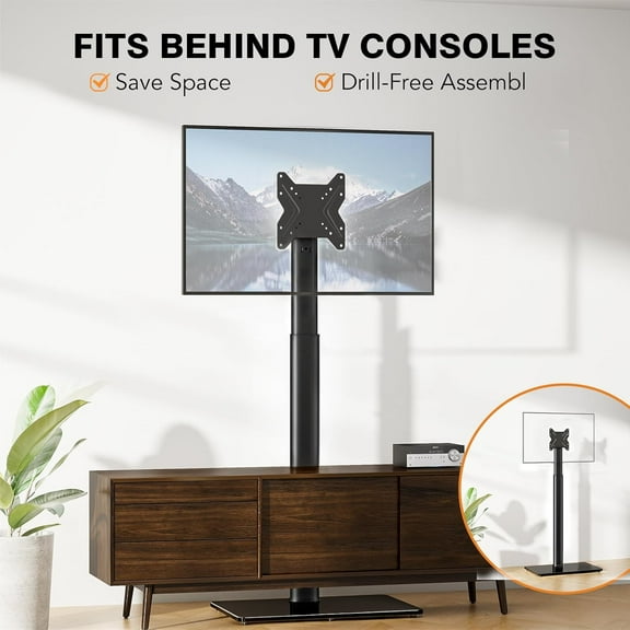 TV Stand Monitor with Mount 100 Degree Swivel Height Adjustable and Tilt Function for 19 to 43 inch LCD LED OLED TVs Space Saving Standing Bedroom Living Room Corner Black