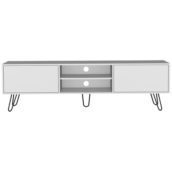 White Living Room TV Stand | Closed Spaces for Hidden Storage | Engineered Wood Construction | Solves Messy Storage Problem