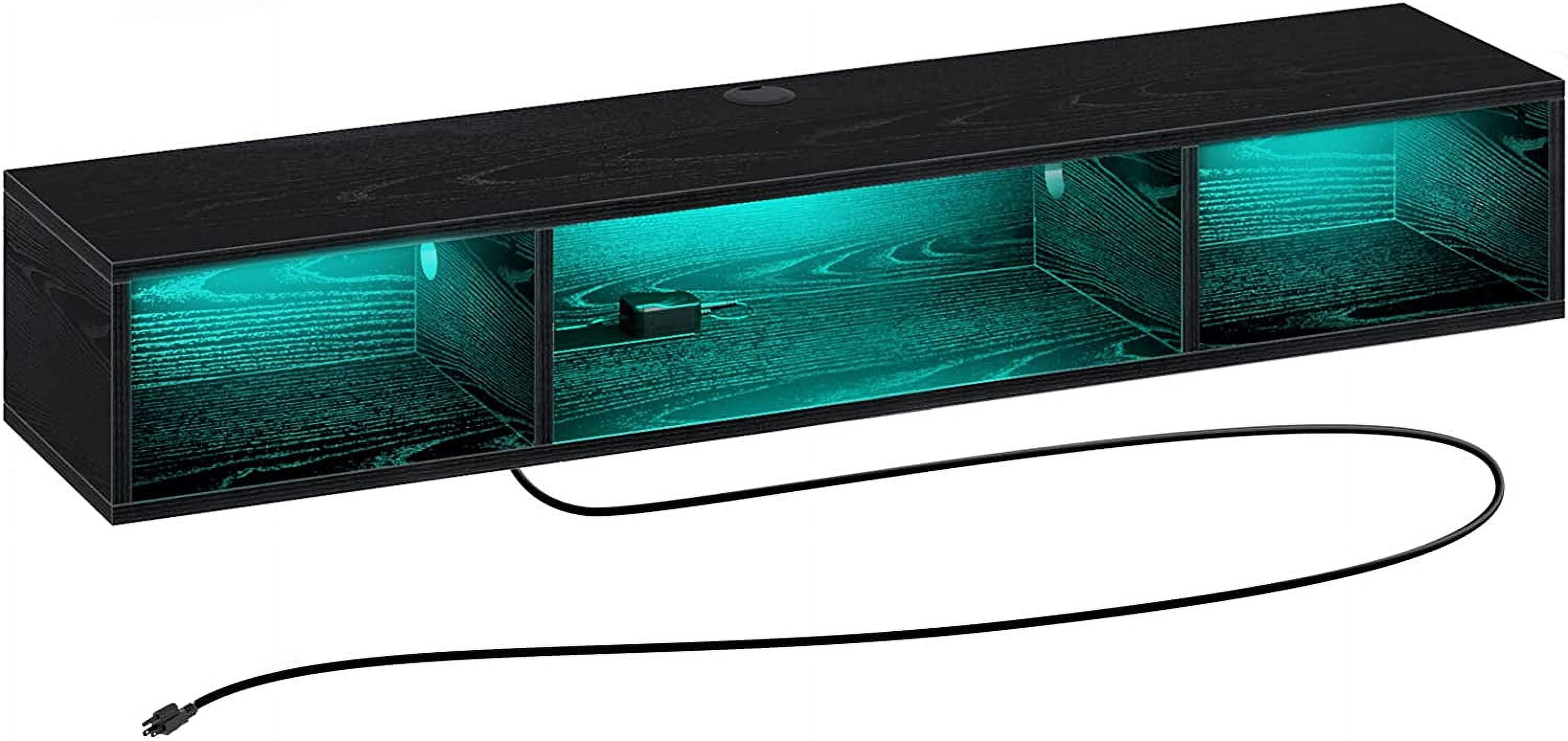TV Stand with Power Outlet, Floating TV Stand with RGB Lights, 47.2" Wall Mounted TV Shelf, Black Media Console with Storage Shelf, Entertainment Shelf Under TV for Living Room, Bedroom
