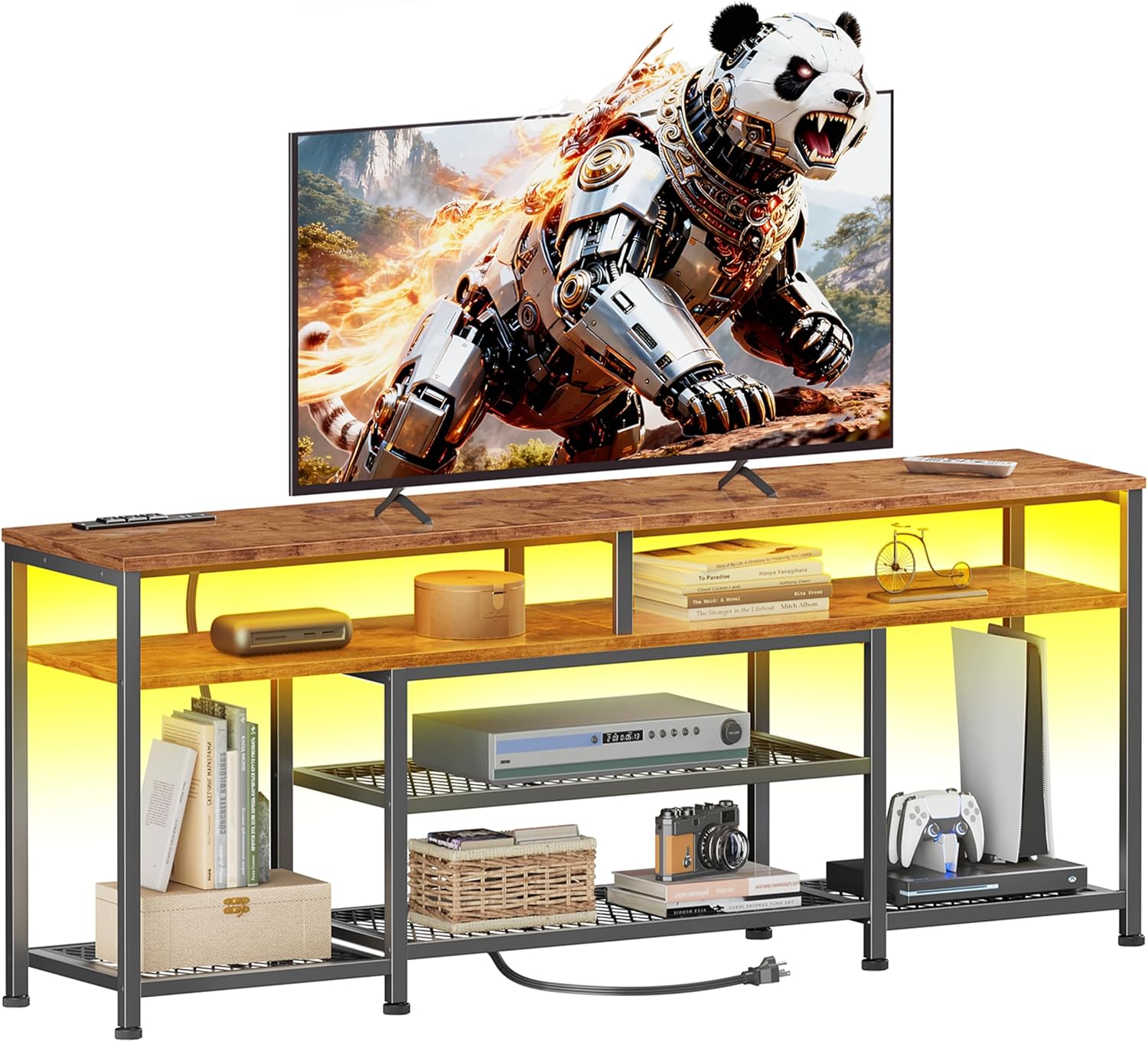TV Stand with Power Outlets and Lights, 55 Inch Entertainment Center ...