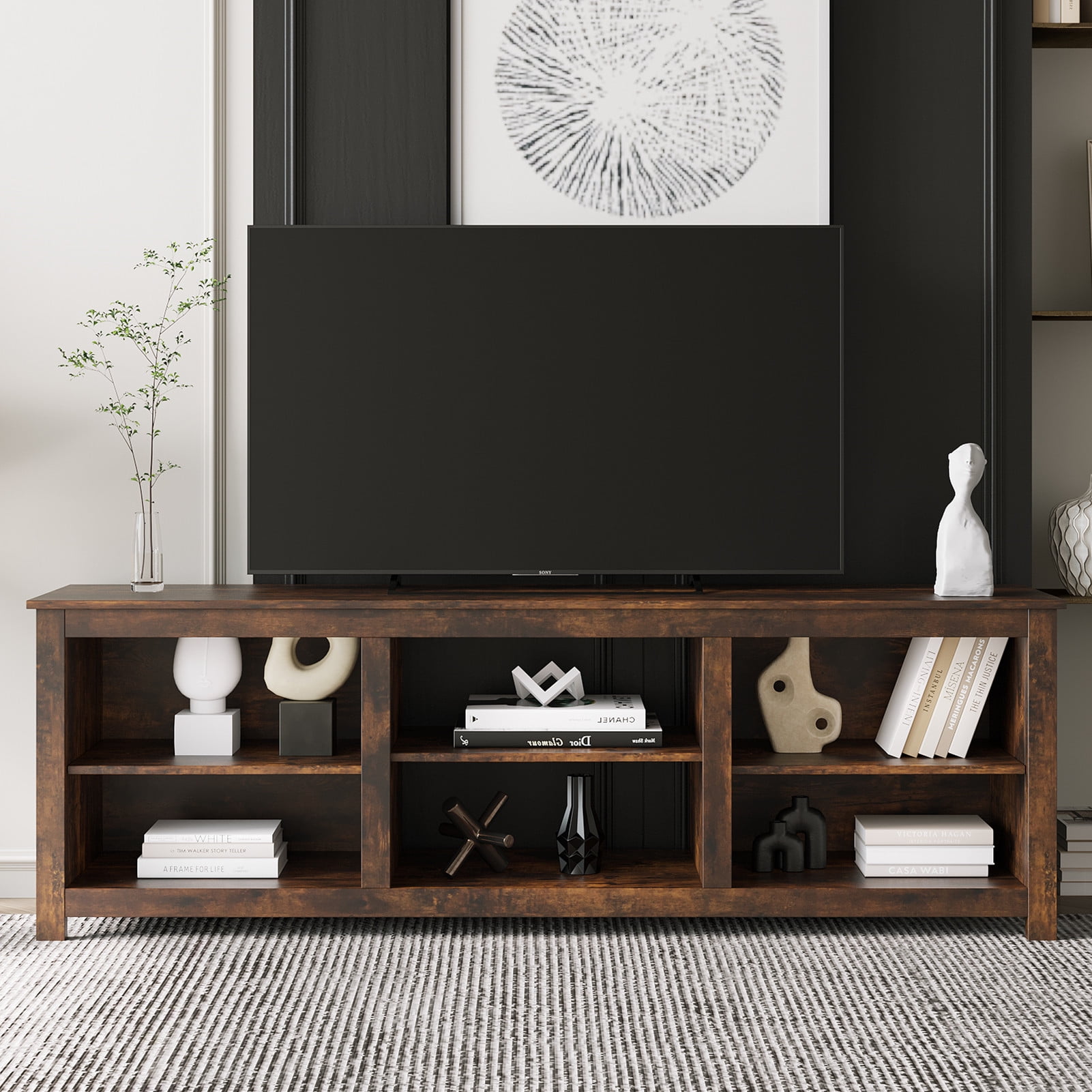 Multigot TV Stand For TVs Up To 40"/55", Wooden TV Console Table With 4/6 Storage Compartments, 3-Tier Media Console Unit Entertainment Centre For Living Room (White, 4 Cubes-90 X 39 X 33cm