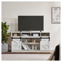 TV Stand Sliding Barn Door Modern&Farmhouse Wood Entertainment Center, Storage Cabinet Table Living Room with Adjustable Shelves for TVs Up to 65",White