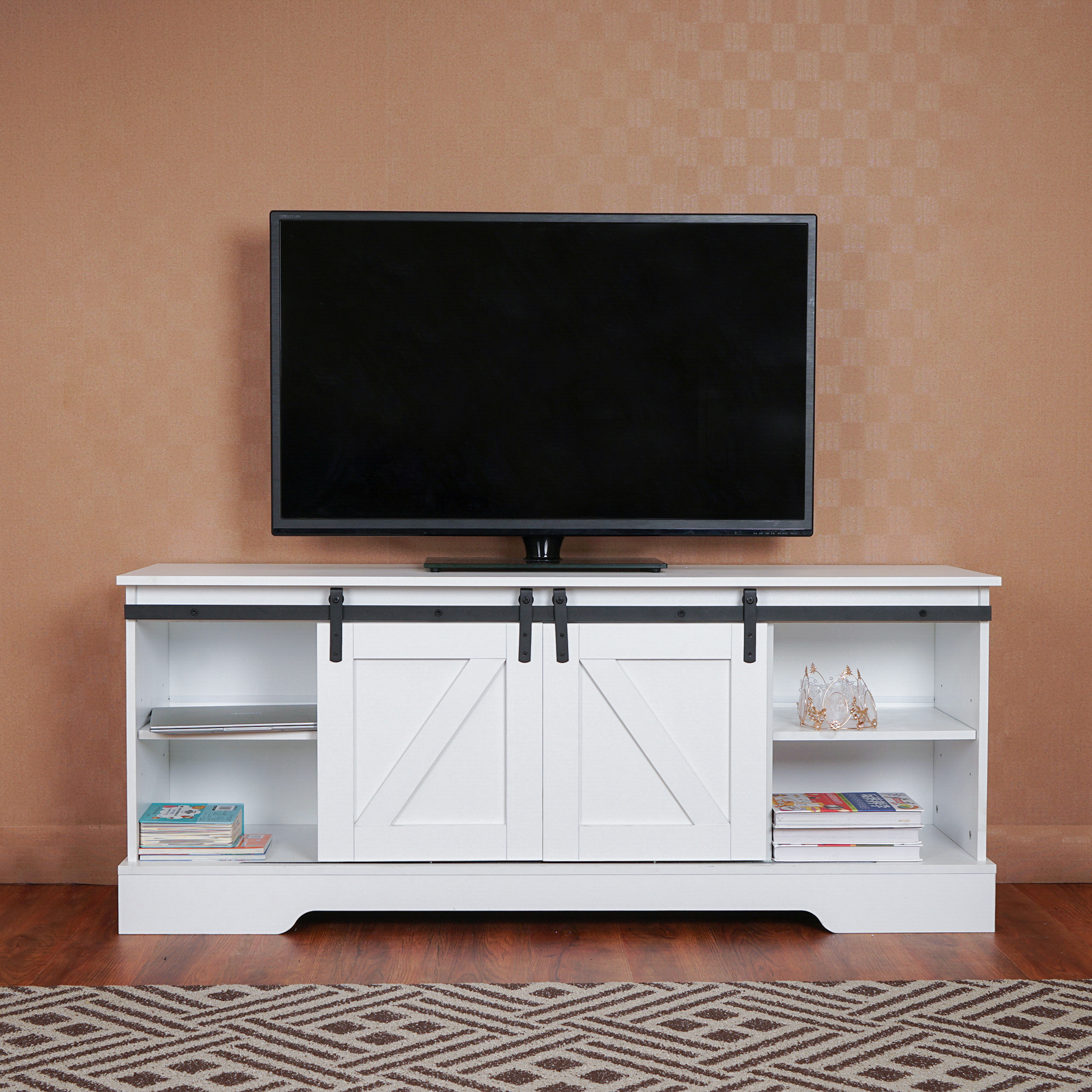 TV Stand Sliding Barn Door Modern&Farmhouse Wood Entertainment Center