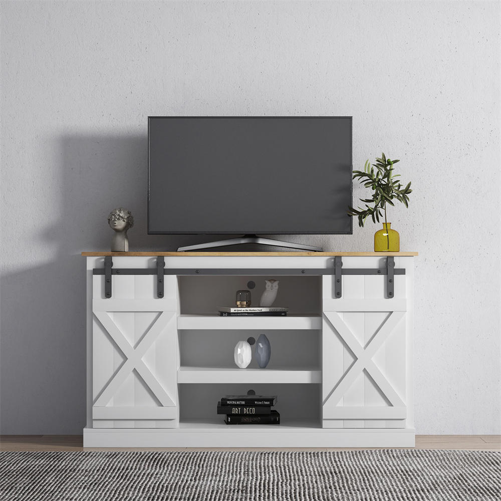 TV Stand Sliding Barn Door Modern & Farmhouse Wood Entertainment Center