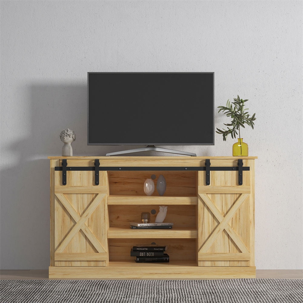 TV Stand Sliding Barn Door Modern & Farmhouse Wood Entertainment Center