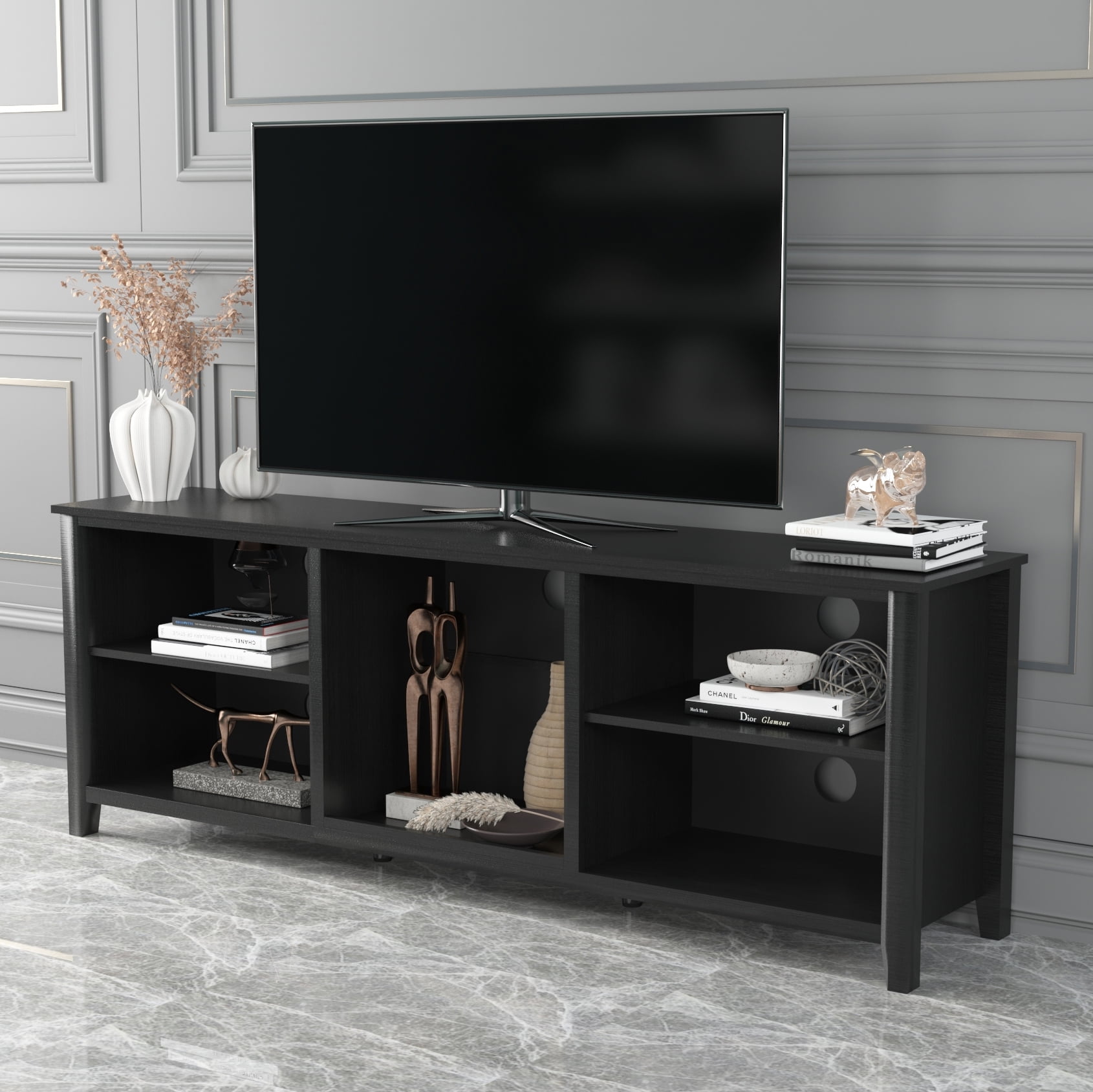 TV Stand Storage Media Console Entertainment Center,Tradition Black ...