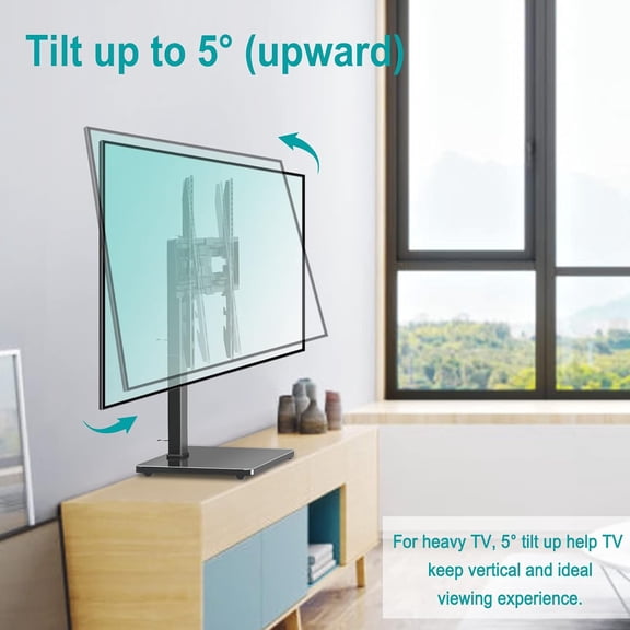 TV Stand Swivel Table Top Mount for 37-75 Inch LCD LED TVs Height Adjustable with Tempered Glass Base Holds 88lbs VESA 600x400mm