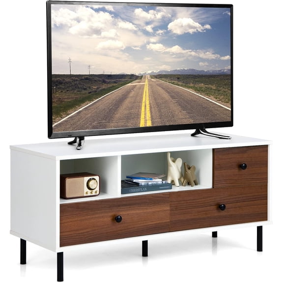 TV Stand for TV up to 50 Inch, Modern Entertainment Center with 3 Drawers & 2 Open Storage Shelves, TV Cabinet, Media Console Table, Home Television Stand for Living Room, Bedroom