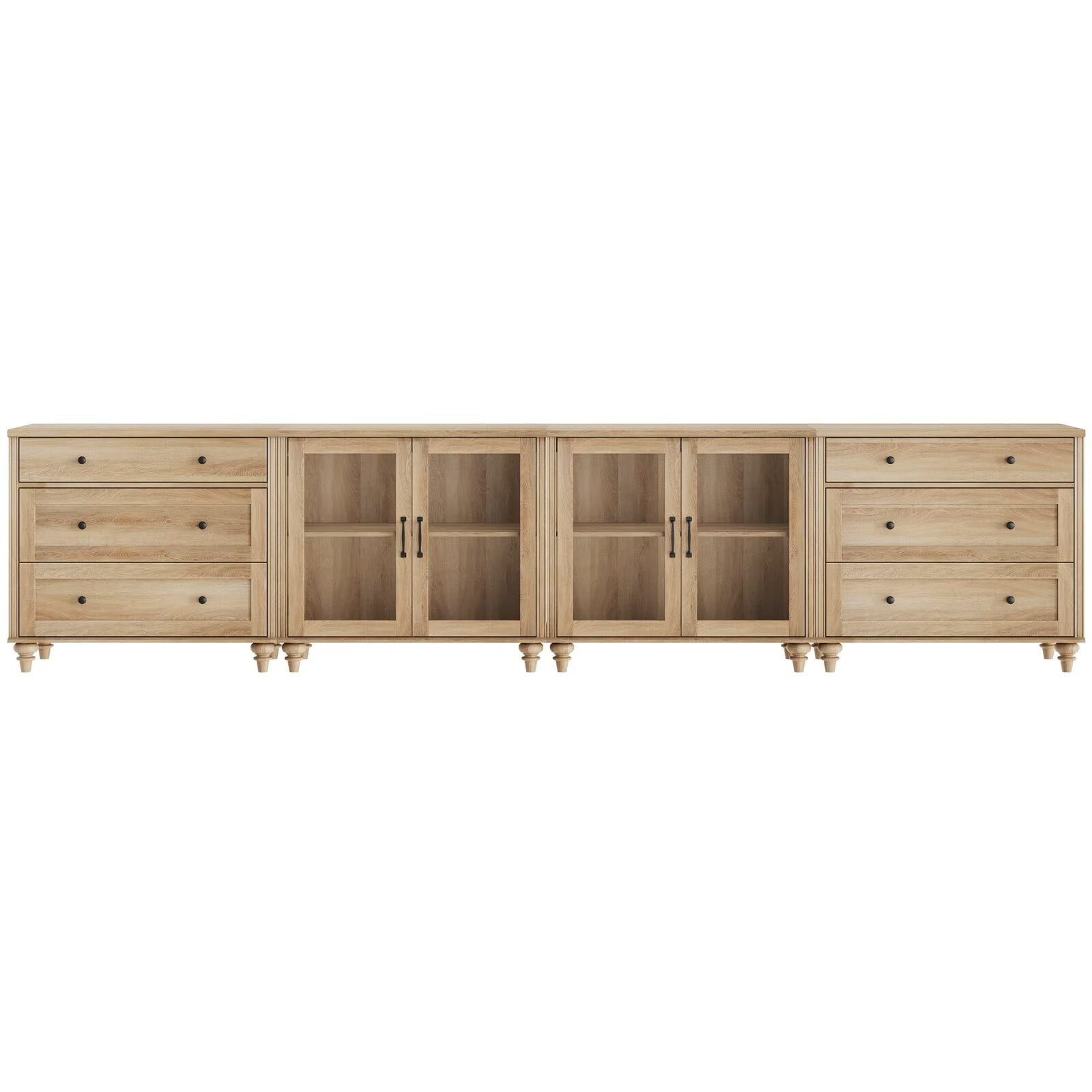 TV Stand for TVs up to 105 Inches, Wooden TV Console Table for 65-90 Inch TVs, Entertainment Center with Glass Door & Drawer, Oak Kitchen Sideboard Buffet Cabinet for Dining Room