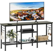 TV Stand for TVs up to 47Inch, Entertainment Center with Open Storage Shelves, Media Console Table with Soundbar Shelf for Living Room, Bedroom, Black Oak