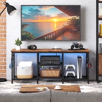 Tomnk TV Stand for TVs up to 55 Inch, Entertainment Center with Open Storage Shelves, Media Console Table with Soundbar Shelf for Living Room, Bedroom, Rustic Brown