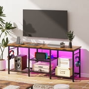 Tomnk TV Stand for 55 Inch TVs, Entertainment Center with Charging Station and Lights, Open Storage Shelves with Sound Rack, Media Console for Living Room and Bedroom, Rustic Brown