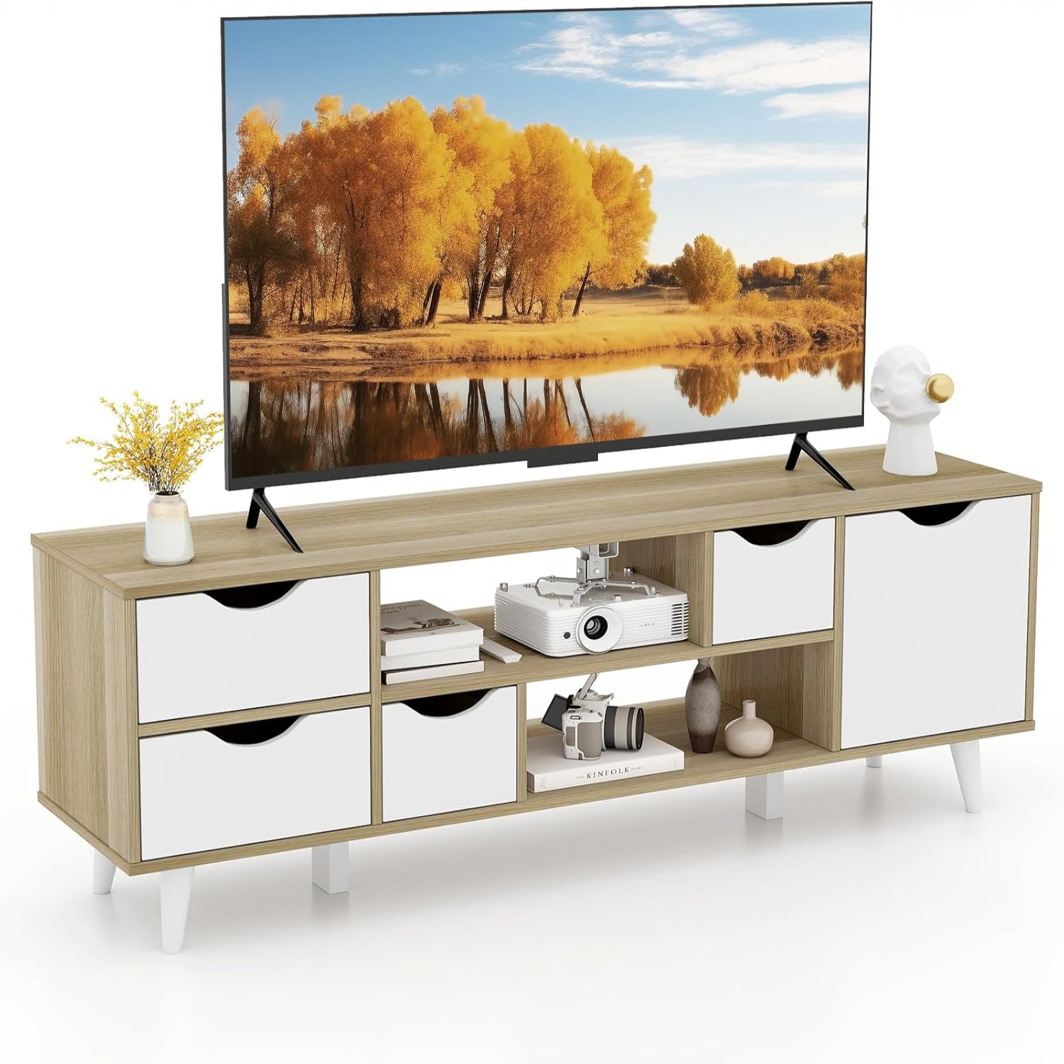 TV Stand for TVs up to 55\u201D Mid Century Modern TV Console Table w