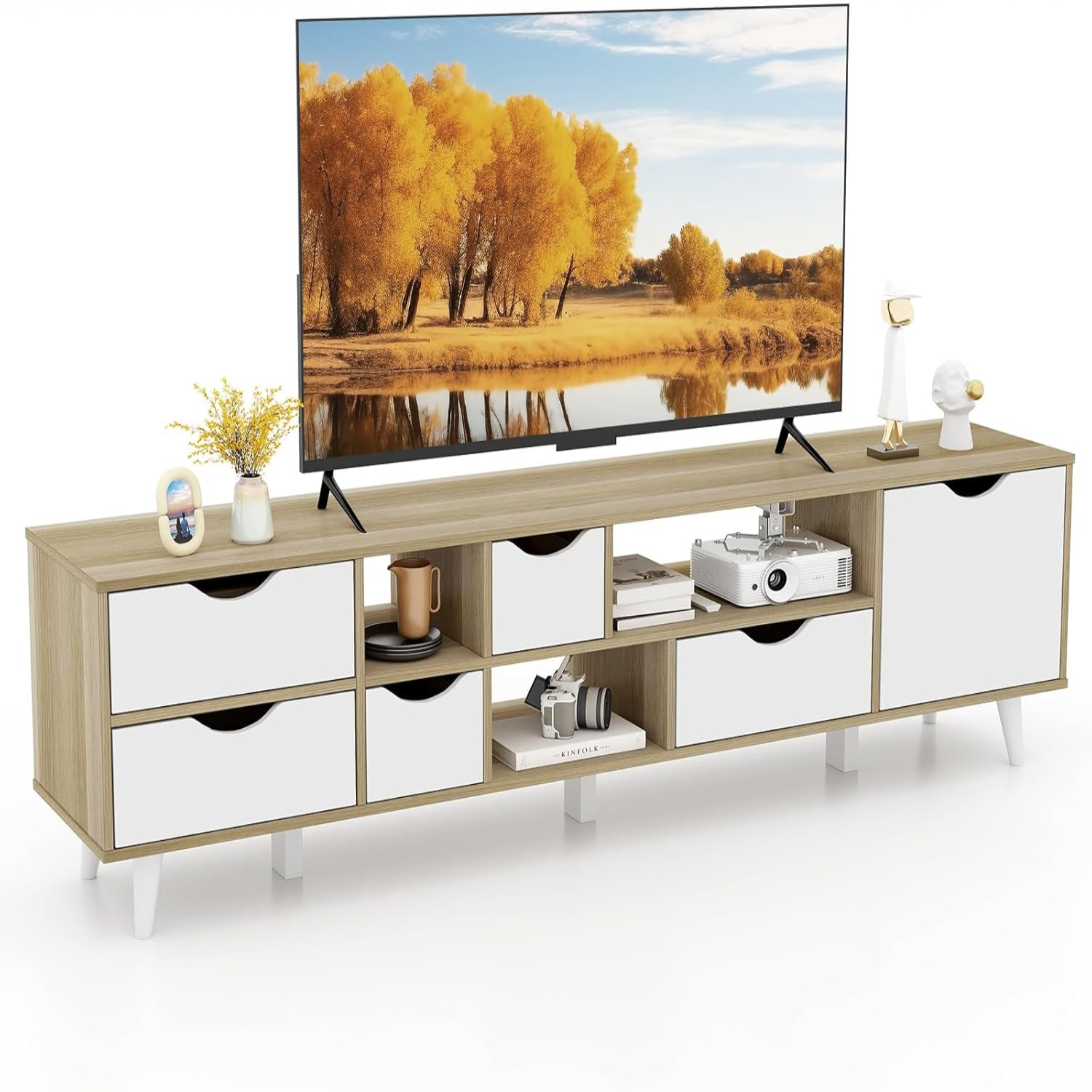 TV Stand for TVs up to 55\u201D Mid Century Modern TV Console Table w