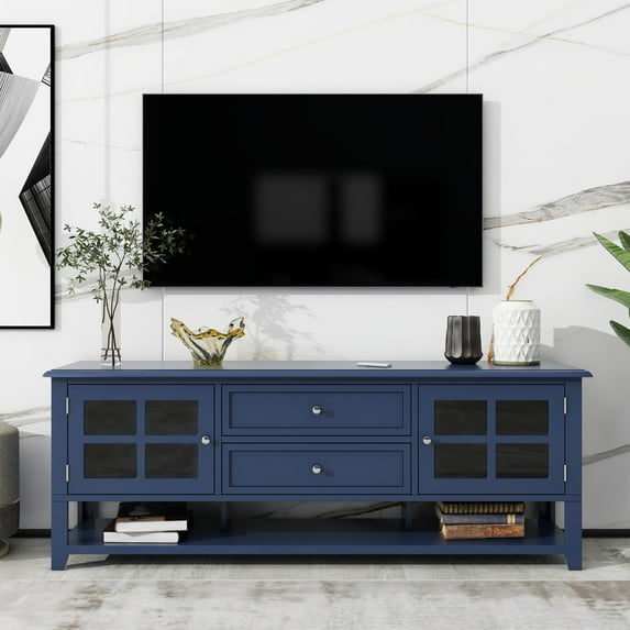 TV Stand for TVs up to 60'', Modern Entertainment Center with Storage Cabinet and Open Shelves, TV Media Cabinet Media Console for Living Room, Bedroom and Office, Silent Design, Blue