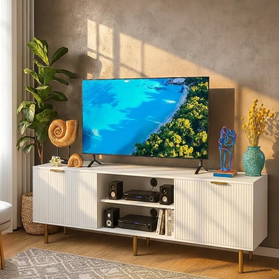 TV Stand for TVs up to 65 Inch,TV Stands for Living Room & Bedroom,Mid Century Modern TV Console,Entertainment Center with Storage,Media Entertainment Stand (58" White Tv Stand for 65" Tvs B)