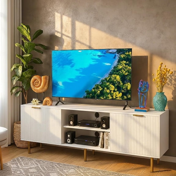 TV Stand for TVs up to 65 Inch,TV Stands for Living Room & Bedroom,Mid Century Modern TV Console,Entertainment Center with Storage,Media Entertainment Stand (58" White Tv Stand for 65" Tvs B)