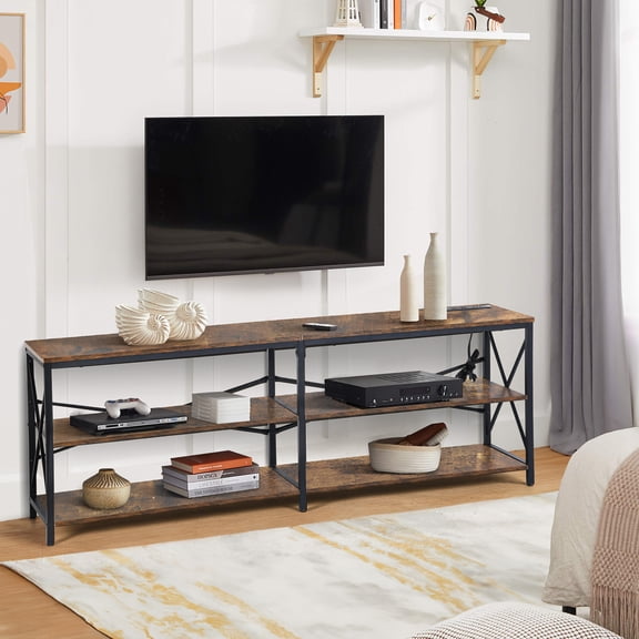 TV Stand for TVs up to 70 Inch, Industrial Entertainment Center with RGB LED Light, 3-Tier Storage Media Console, 150lbs Capacity for Living Room Bedroom