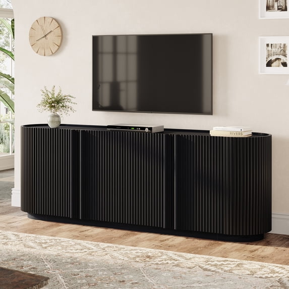 TV Stand for TVs up to 70",Mid Century TV Console Table with Storage Cabinets & Adjustable Shelves,Media Television Stand Entertainment Center for Living Room,Black