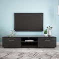 thumbnail image 1 of TV Stand for TVs up to 70 inch, SYNGAR Modern TV Cabinet with Double Doors and 2-Tier Open Shelves, Wood Entertainment Center TV Stand, Media Center Table for Living Room, Bedroom, Black, D4660, 1 of 10