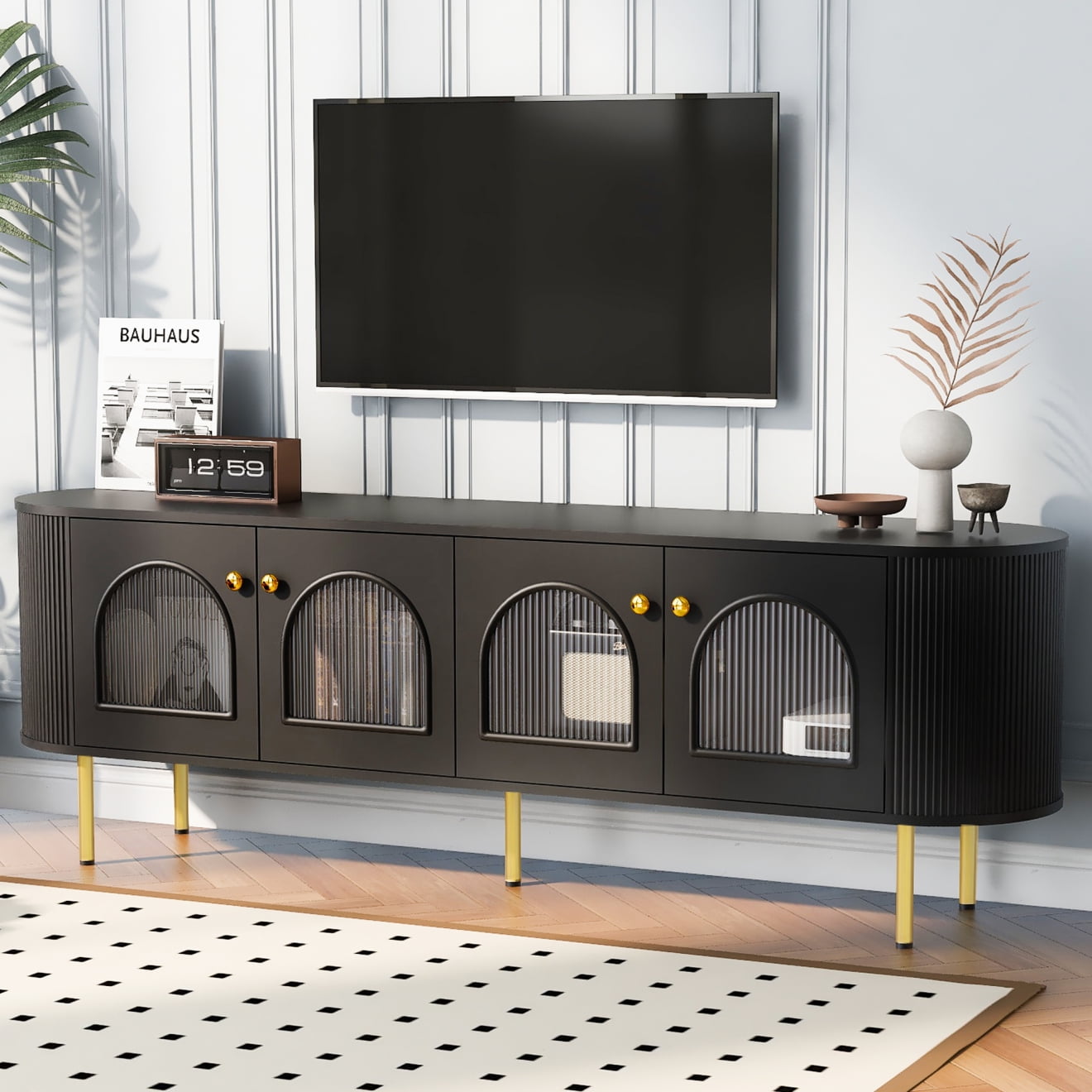 TV Stand for TVs up to 80 Inches, Wood Media Console with Metal Legs ...