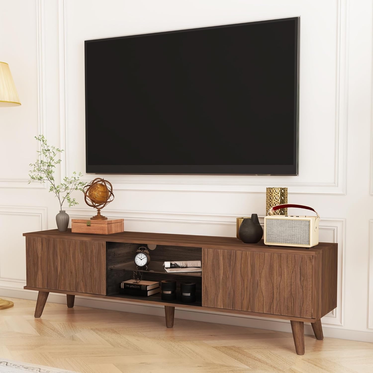TV Stand for TVs Up to 70 Inches Accent Wood Storage LED