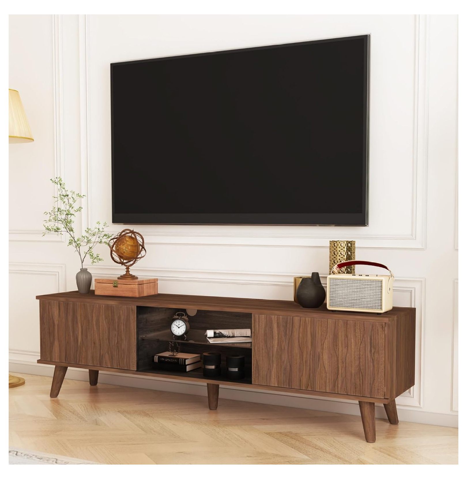 TV Stand for TVs Up to 70 Inches, Accent Wood Storage LED