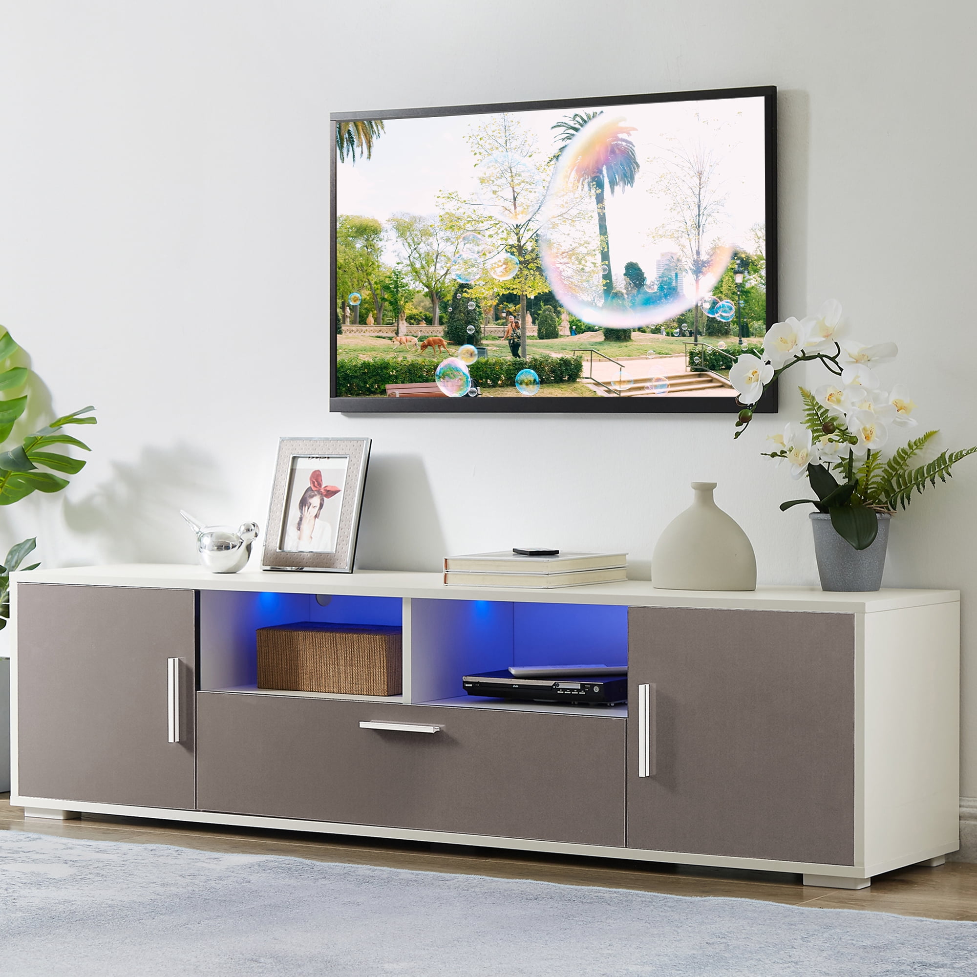 TV Stand for TVs Up to 70'', Modern Television Stand Entertainment Center with RGB LED Lights, 1 ...