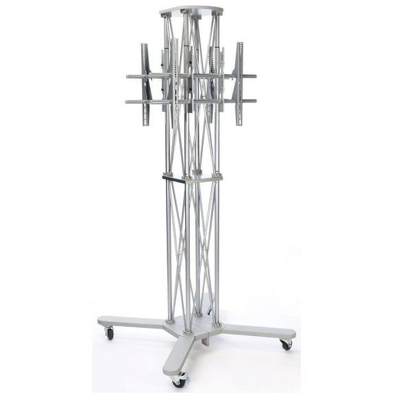 TV Stand with Truss Structure Holds (2) 60" Monitors, Locking Casters, Portable Design, Double-Sided Plasma Mount Includes Carrying Cases, Aluminum (Silver) (TVTRUSSDBLS)