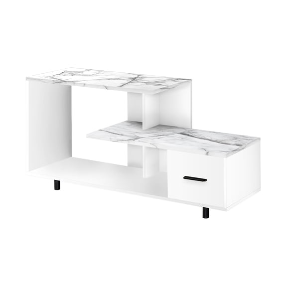 TV Stand Tv Stand, 48 Inch, Console, Media Entertainment Center, Storage Drawer, Living Room, Bedroom, White Marble Look Laminate, Contemporary, Modern,Entertainment Center